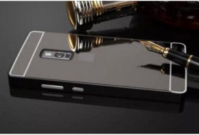 Луксозен алуминиев бъмпър с огледален гръб за Oneplus 2 / OnePlus Two черен